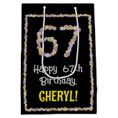 67e verjaardag: Floral Flowers Number, Custom Name Medium Cadeauzakje (Achterkant)