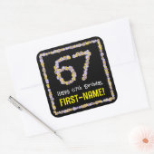67e verjaardag: Floral Flowers Number, Custom Name Vierkante Sticker (Envelop)