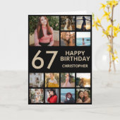 67e verjaardag Foto Collage 13 Foto's Black & Gold Kaart (Gele Bloem)