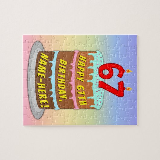 67e verjaardag: Fun Cake and Candles + Custom Name Legpuzzel (Horizontaal)