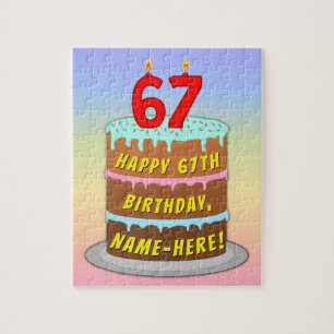 67e verjaardag: Fun Cake and Candles + Custom Name Legpuzzel