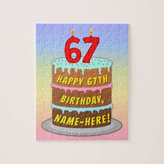 67e verjaardag: Fun Cake and Candles + Custom Name Legpuzzel (Verticaal)