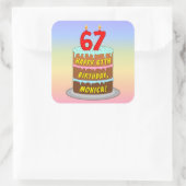 67e verjaardag: Fun Cake and Candles + Custom Name Vierkante Sticker (Tas)