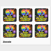67e verjaardag: Fun Fireworks Kijk, regenboog # 67 Vierkante Sticker (Vel)