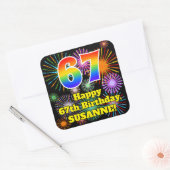 67e verjaardag: Fun Fireworks Kijk, regenboog # 67 Vierkante Sticker (Envelop)