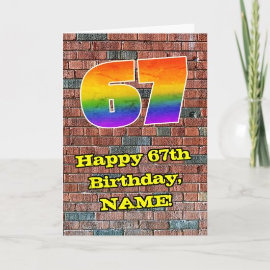 67e verjaardag: Fun Graffiti-geïnspireerde regenbo Kaart (Voorkant)