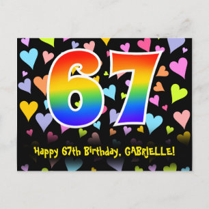 67e verjaardag: Fun Hearts-patroon, Regenboog 67 Briefkaart