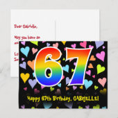 67e verjaardag: Fun Hearts Pattern, Regenboog 67 Briefkaart (Voorkant / Achterkant)
