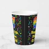 67e verjaardag: Fun Muzieknoten Pattern, Rainbow 6 Papieren Bekers (Rechts)