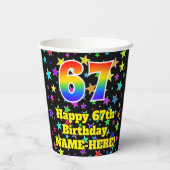 67e verjaardag: Fun Stars Pattern en Rainbow 67 Papieren Bekers (Achterkant)
