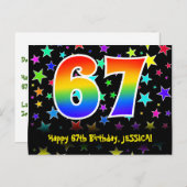 67e verjaardag: Fun Stars Pattern, Rainbow 67, naa Briefkaart (Voorkant / Achterkant)