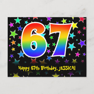 67e Verjaardag: Fun Sterren Patroon, Regenboog 67, Briefkaart