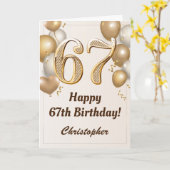67e verjaardag goudballonnen en Confetti verjaarda Kaart (Gele Bloem)