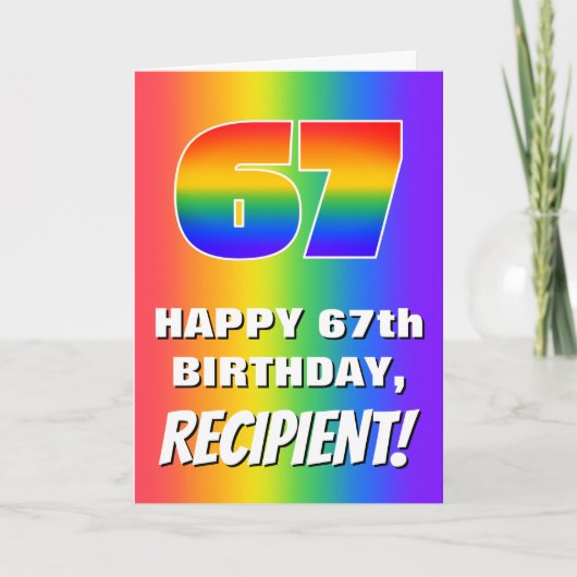 67e verjaardag: kleurrijk, vun regenboogpatroon #  kaart (Voorkant)