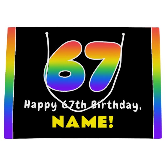 67e verjaardag: kleurrijke regenboog # 67, Naam va Groot Cadeauzakje (Voorkant)