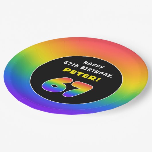 67e verjaardag: kleurrijke regenboog # 67, Naam va Papieren Bordje (Gekanteld)