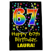 67e verjaardag: Kleurrijke Sterren Patroon & Regen Medium Cadeauzakje (Voorkant)