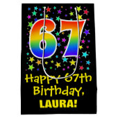 67e verjaardag: Kleurrijke Sterren Patroon & Regen Medium Cadeauzakje (Achterkant)