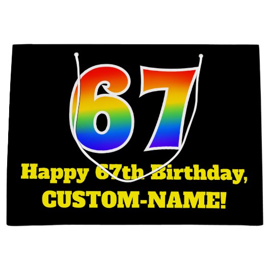67e verjaardag ~ Leuk, Kleurrijk, Levendig, Regenb Groot Cadeauzakje (Voorkant)
