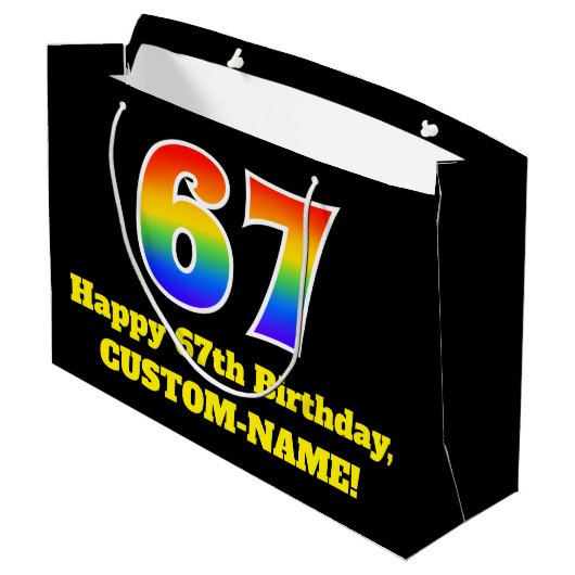 67e verjaardag ~ Leuk, Kleurrijk, Levendig, Regenb Groot Cadeauzakje (Achterkant Gekanteld)