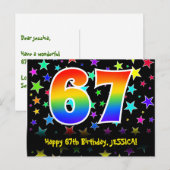 67e verjaardag: leuk sterrenpatroon, regenboog 67, briefkaart (Voorkant / Achterkant)