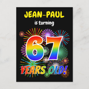 67e verjaardag - Leuk vuurwerk, regenbooglook "67" Briefkaart