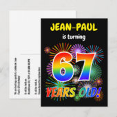 67e verjaardag - Leuk vuurwerk, regenbooglook "67" Briefkaart (Voorkant / Achterkant)