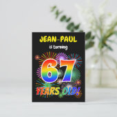 67e verjaardag - Leuk vuurwerk, regenbooglook "67" Briefkaart (Staand voorkant)