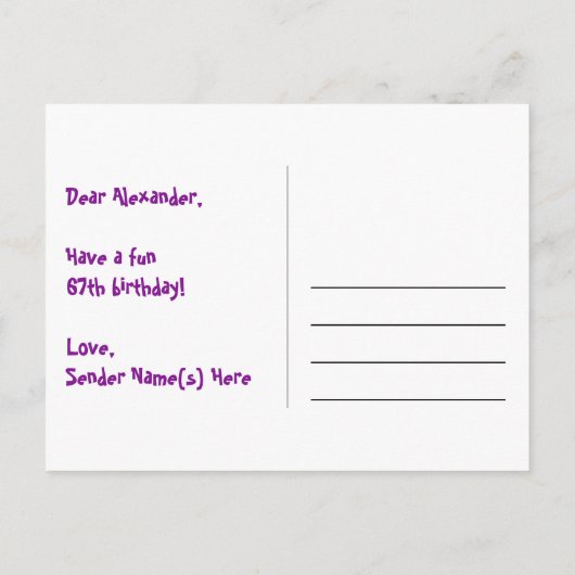 67e verjaardag - Leuk vuurwerkpatroon + Regenboog  Briefkaart (Achterkant)