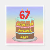 67e Verjaardag: Leuke Cake en Kaarsen + Aangepaste Servet (Voorkant)