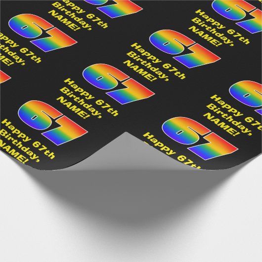 67e verjaardag: Leuke, kleurrijke regenboog geïnsp Cadeaupapier (Hoek)