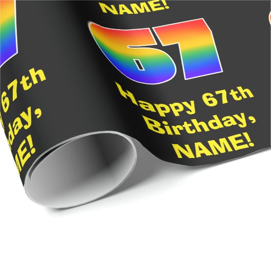 67e verjaardag: Leuke, kleurrijke regenboog geïnsp Cadeaupapier (Rol Hoek)