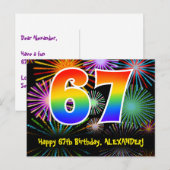 67e Verjaardag – Leuke Vuurwerk Patroon + Regenboo Briefkaart (Voorkant / Achterkant)