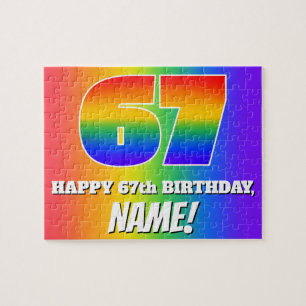 67e verjaardag — Meerkleurig regenboogpatroon "67" Legpuzzel