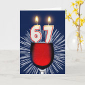 67e verjaardag met wijn en kaarsen kaart (Gele Bloem)
