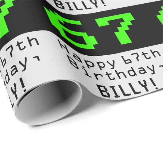 67e verjaardag - Nerdy / Geeky stijl "67" en naam Cadeaupapier (Rol Hoek)