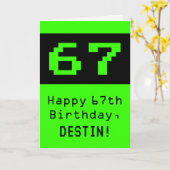 67e verjaardag: Nerdy / Geeky Style "67" en naam Kaart (Gele Bloem)