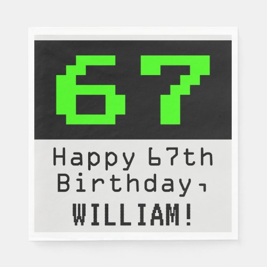 67e verjaardag - Nerdy / Geeky Style "67" & naam Servet (Voorkant)