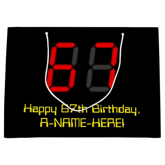 67e verjaardag: Red Digital Clock Style "67" + naa Groot Cadeauzakje (Voorkant)