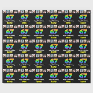 67e verjaardag: Regenboog "67"; Aangepaste foto's  Cadeaupapier