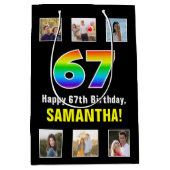 67e verjaardag: Regenboog "67", aangepaste foto's  Medium Cadeauzakje (Voorkant)