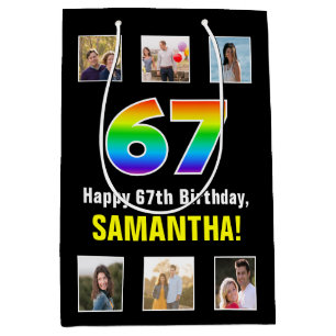 67e verjaardag: Regenboog "67", aangepaste foto's Medium Cadeauzakje