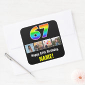 67e verjaardag: Regenboog "67"; Aangepaste foto's  Vierkante Sticker (Envelop)
