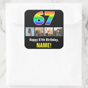 67e verjaardag: Regenboog "67"; Aangepaste foto's  Vierkante Sticker