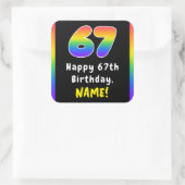 67e verjaardag: Regenboogspectrum # 67, Aangepaste Vierkante Sticker (Tas)