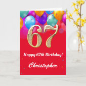67e verjaardag Rode en goudkleurige ballonnen Kaart (Gele Bloem)