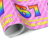 67e verjaardag: roze strepen & harten, regenboog # cadeaupapier (Rol Hoek)