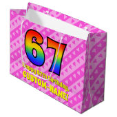 67e verjaardag: roze strepen & harten, regenboog # groot cadeauzakje (Voorkant Gekanteld)
