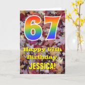 67e verjaardag; rustieke herfstbladeren; regenboog kaart (Gele Bloem)