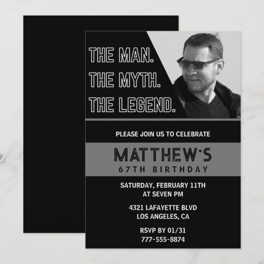 67e verjaardag Uitnodigingen Black Het Man The Leg (Voorkant / Achterkant)